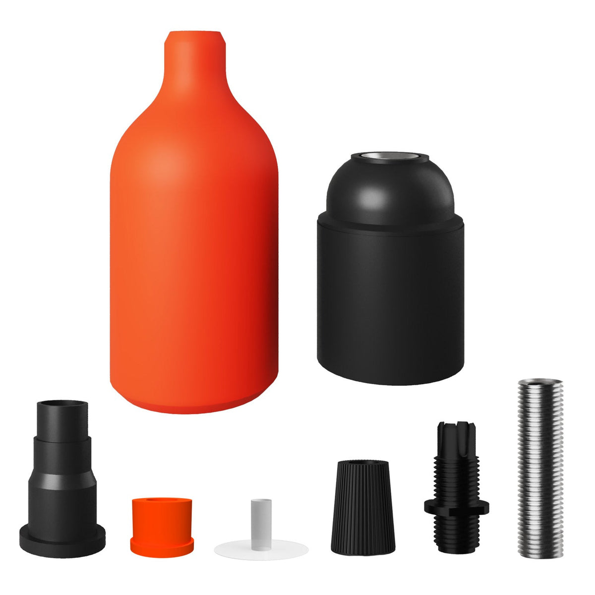 Kit portalampada E27 in silicone con serracavo nascosto - Arancione
