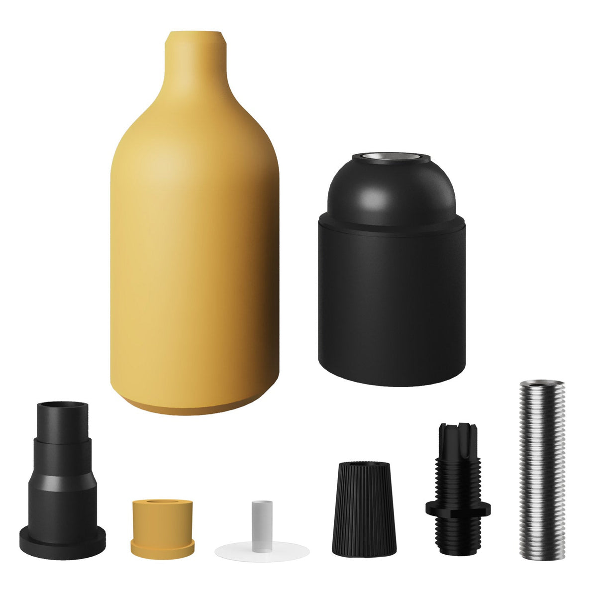 Kit portalampada E27 in silicone con serracavo nascosto - Mostarda