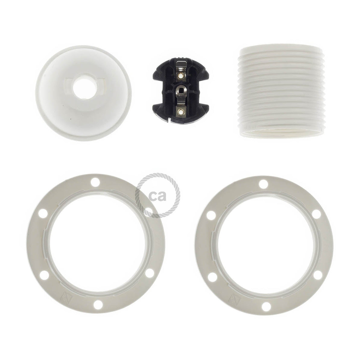 Kit portalampada E27 in termoplastica con doppia ghiera per paralume - Bianco
