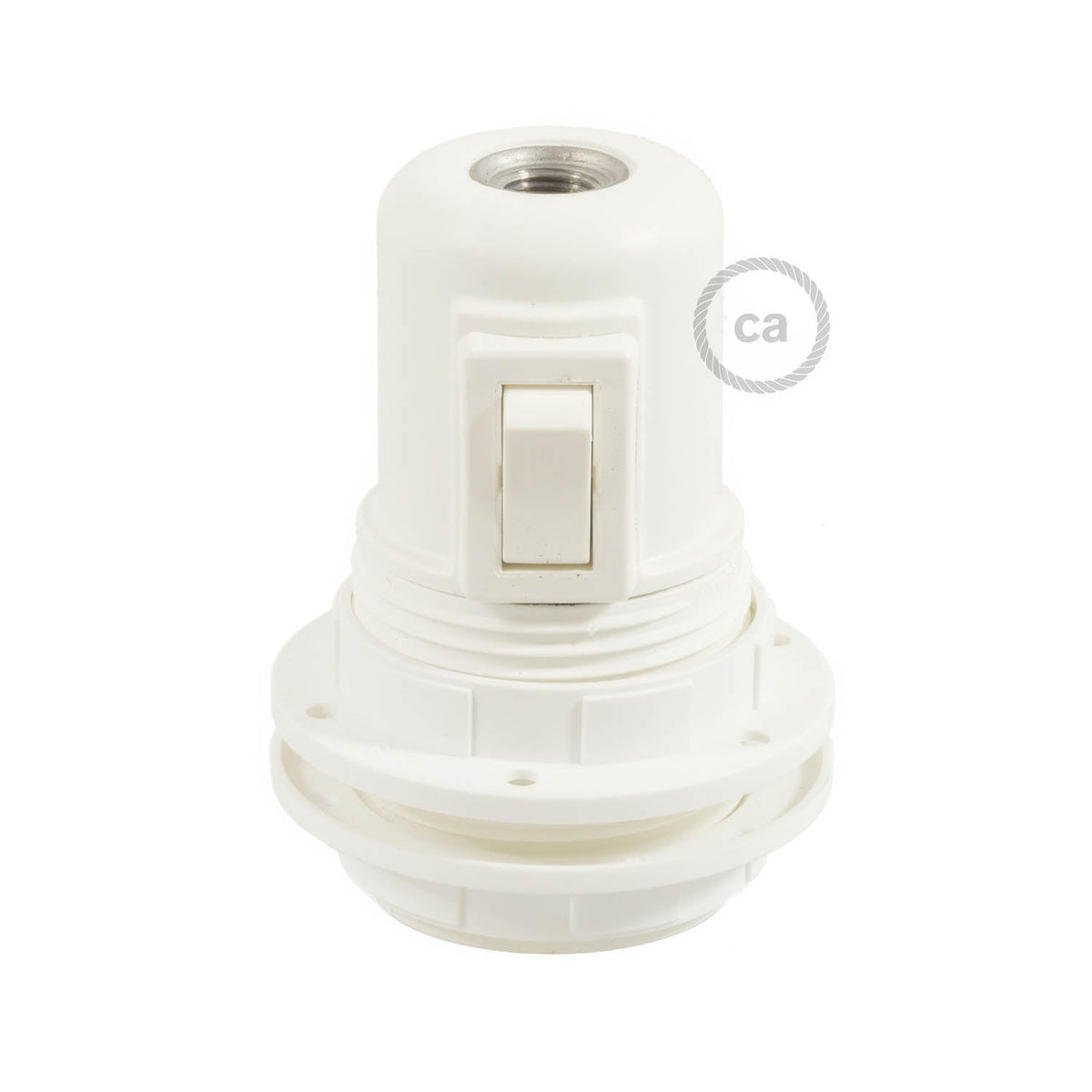 Kit portalampada E27 in termoplastica con doppia ghiera per paralume e interruttore - Bianco