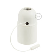 Kit portalampada E27 in termoplastica con interruttore a tirante - Bianco