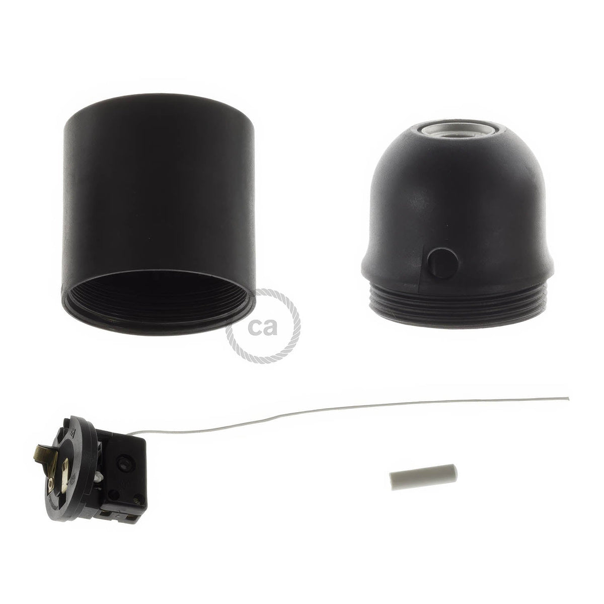 Kit portalampada E27 in termoplastica con interruttore a tirante - Nero