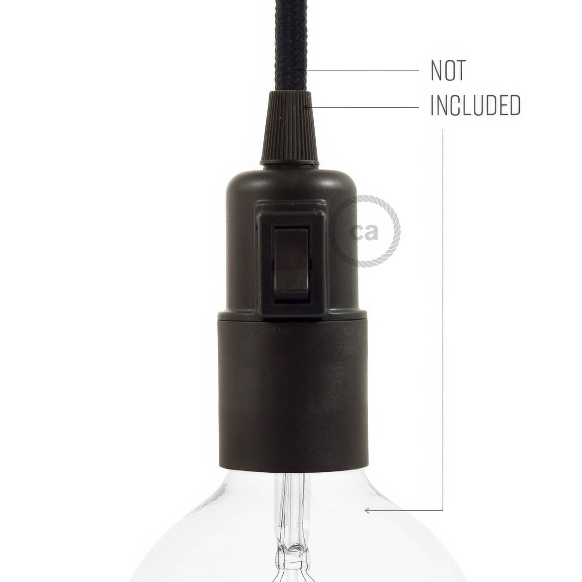 Kit portalampada E27 in termoplastica con interruttore - Nero