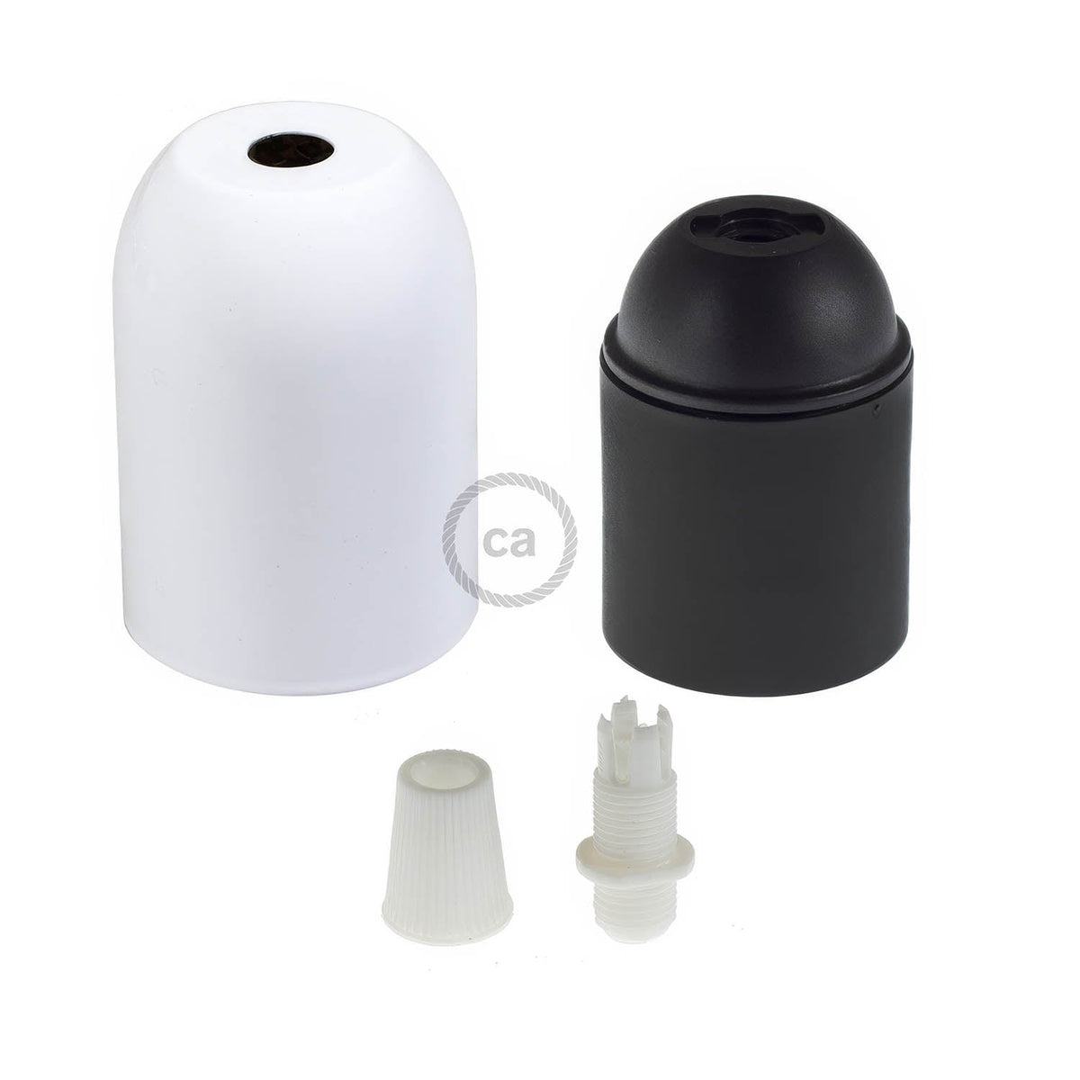 Kit portalampada E27 semisferico in metallo - Bianco lucido