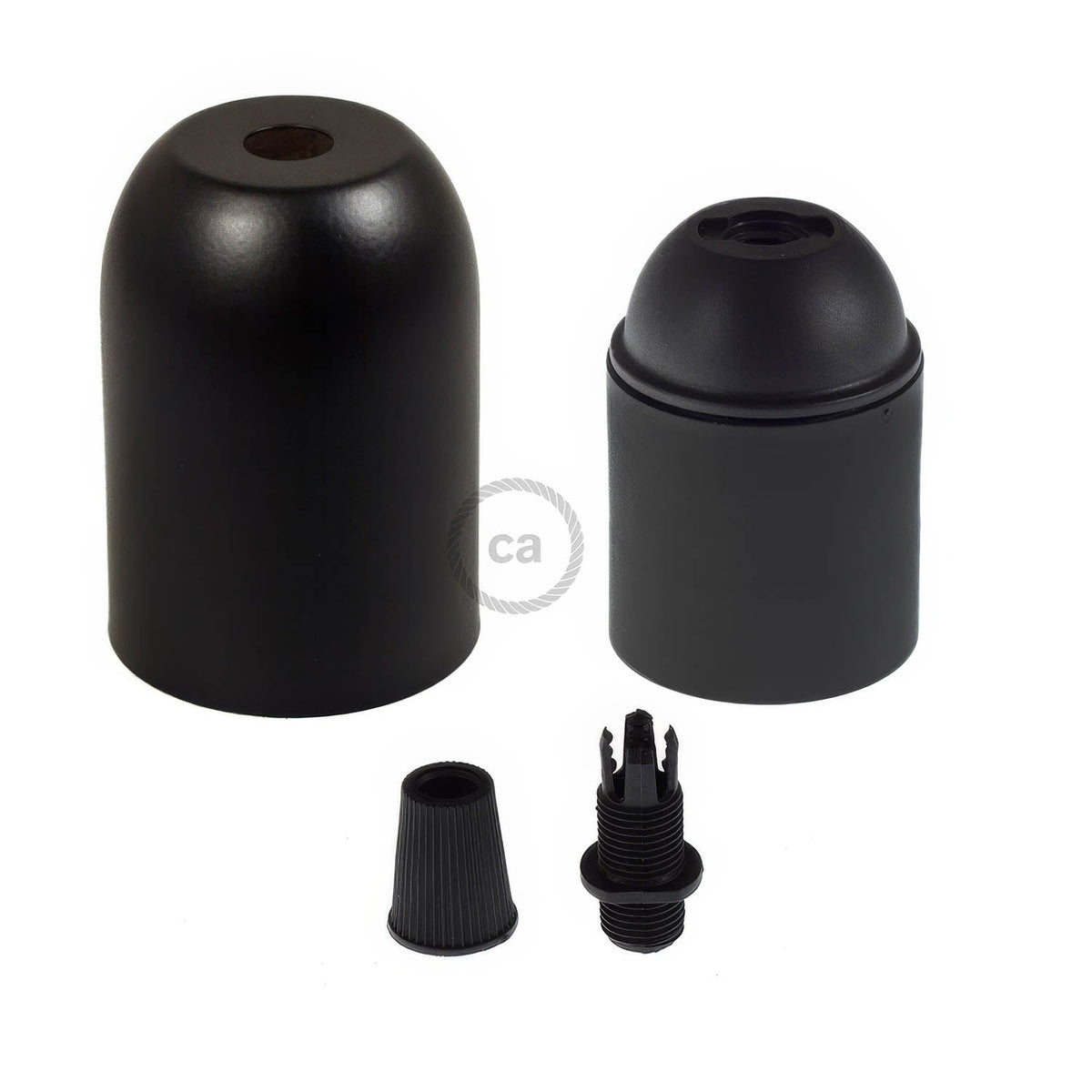 Kit portalampada E27 semisferico in metallo - Nero