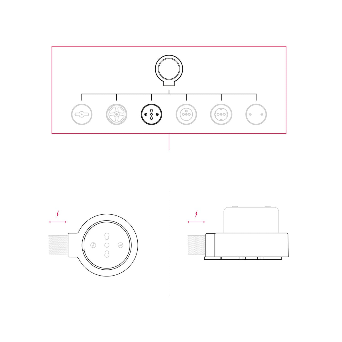 Kit presa bipasso italiana 10/16A da parete e base per Creative-Tubes in porcellana - Bianco 1