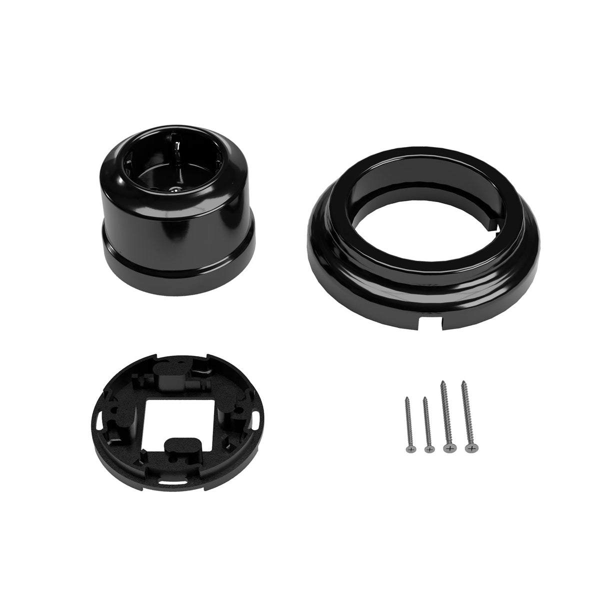 Kit presa Schuko da parete e base in porcellana - Nero