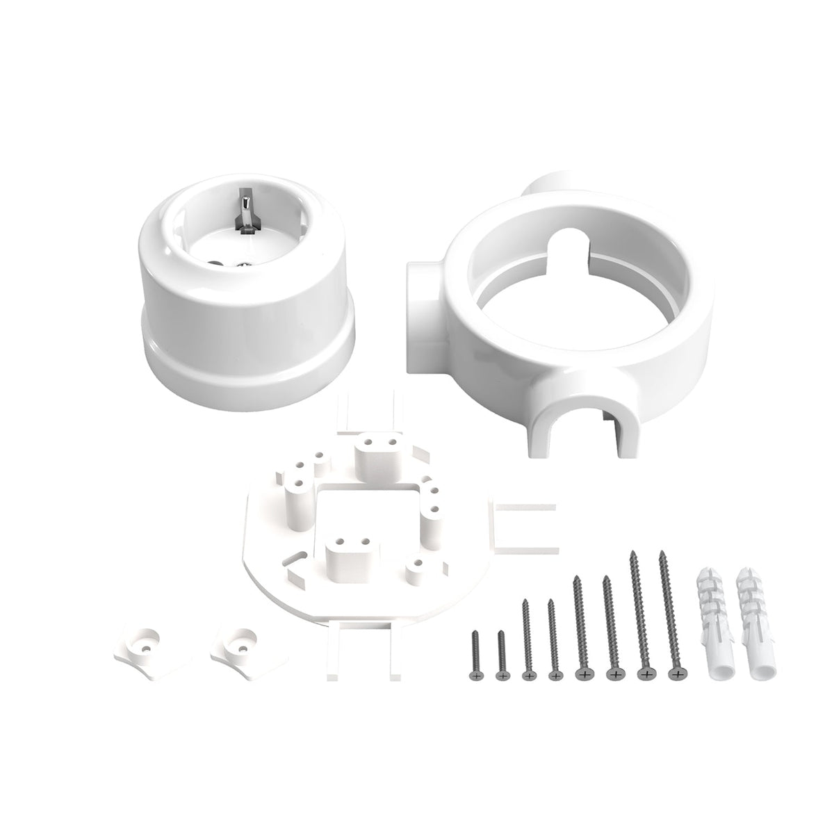 Kit presa Schuko da parete e base per Creative-Tubes in porcellana - Bianco 3