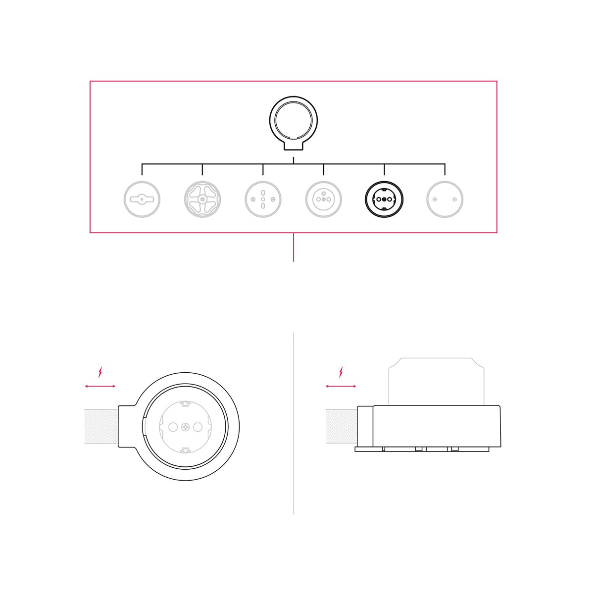 Kit presa Schuko da parete e base per Creative-Tubes in porcellana - Nero 1