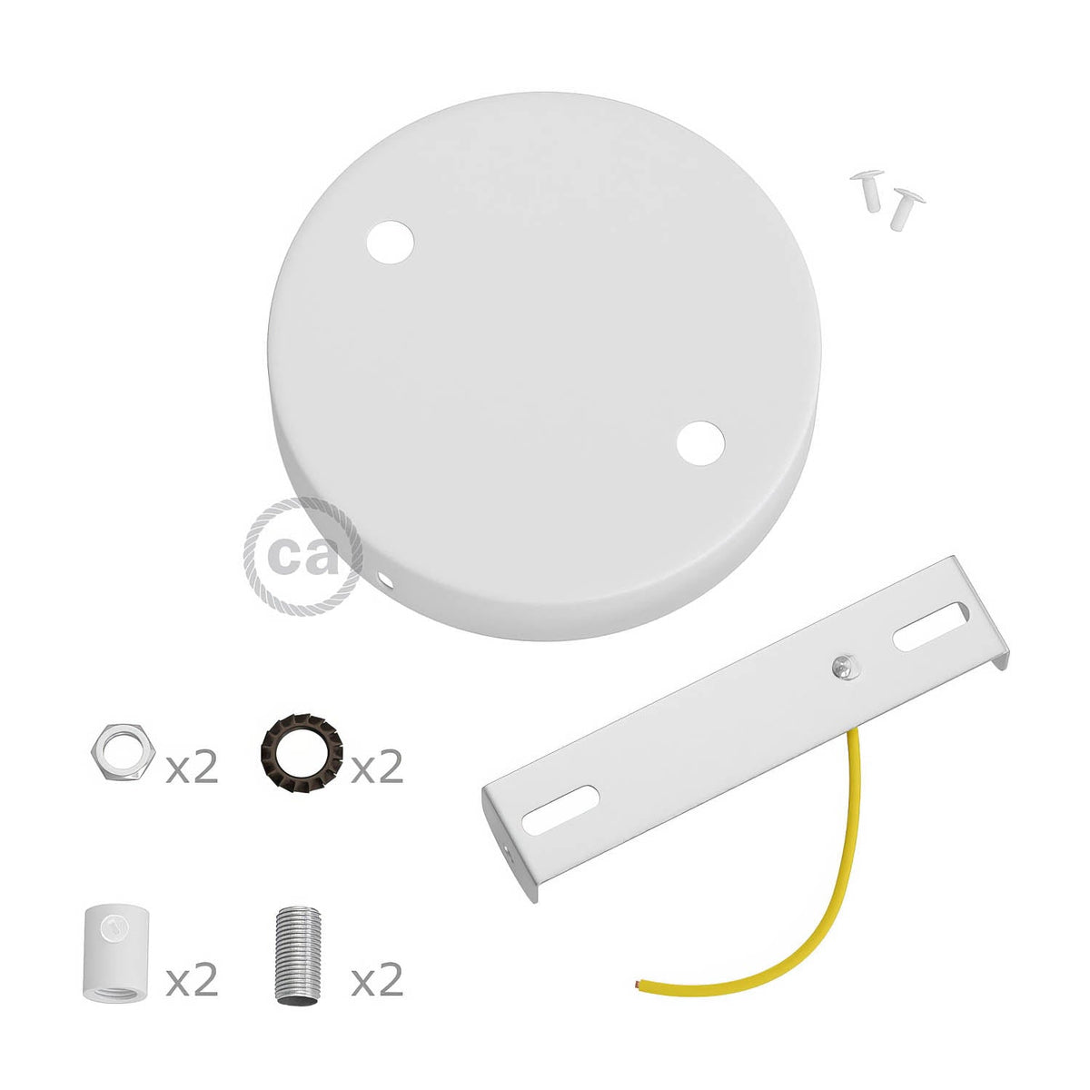 Kit rosone cilindrico in metallo a 2 fori - Bianco opaco Cilindrico