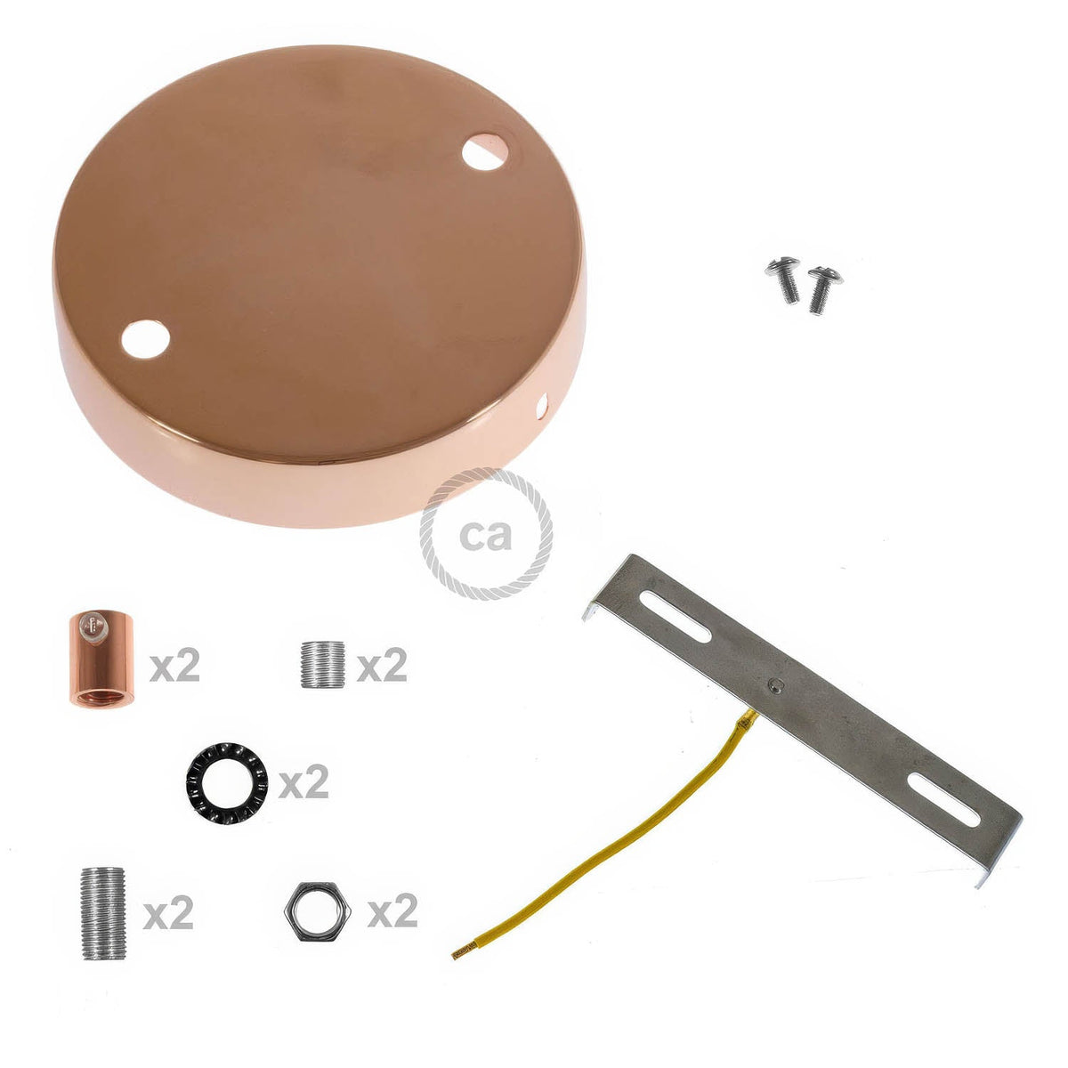 Kit rosone cilindrico in metallo a 2 fori - Rame Cilindrico