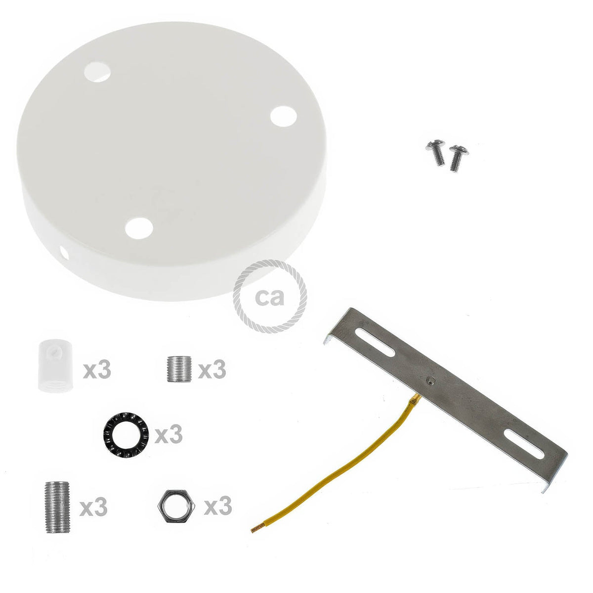 Kit rosone cilindrico in metallo a 3 fori - Bianco lucido Cilindrico