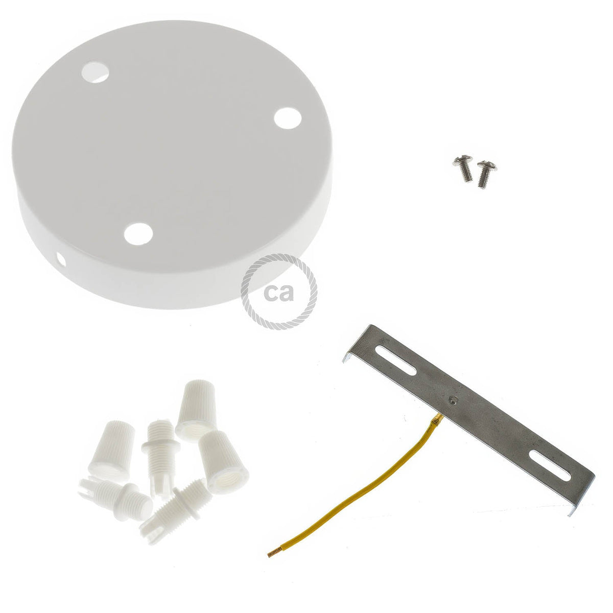 Kit rosone cilindrico in metallo a 3 fori - Bianco lucido Conico