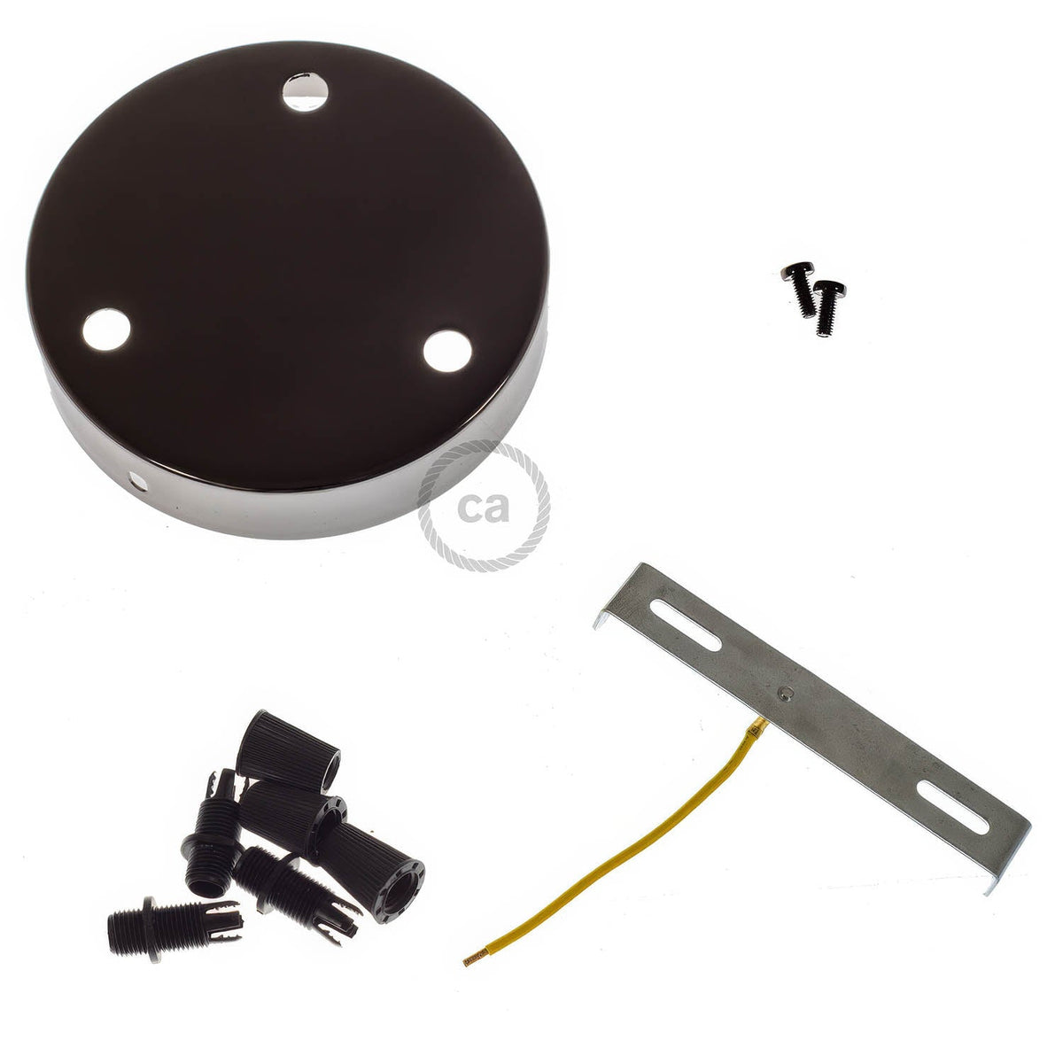 Kit rosone cilindrico in metallo a 3 fori - Nero perla Conico