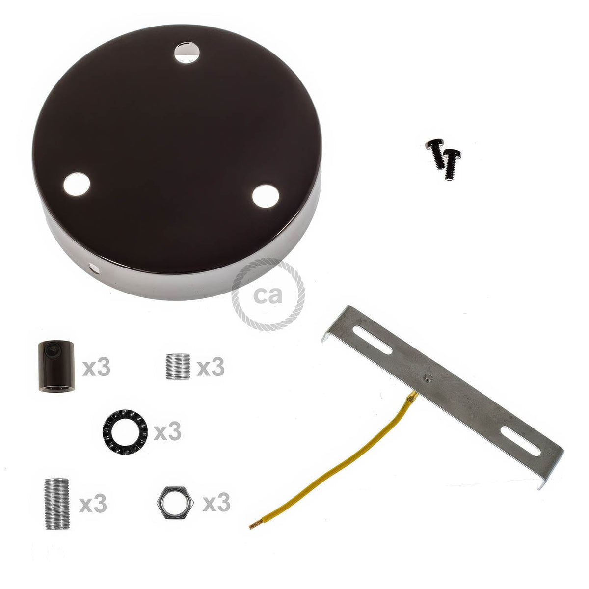 Kit rosone cilindrico in metallo a 3 fori - Nero perla Cilindrico
