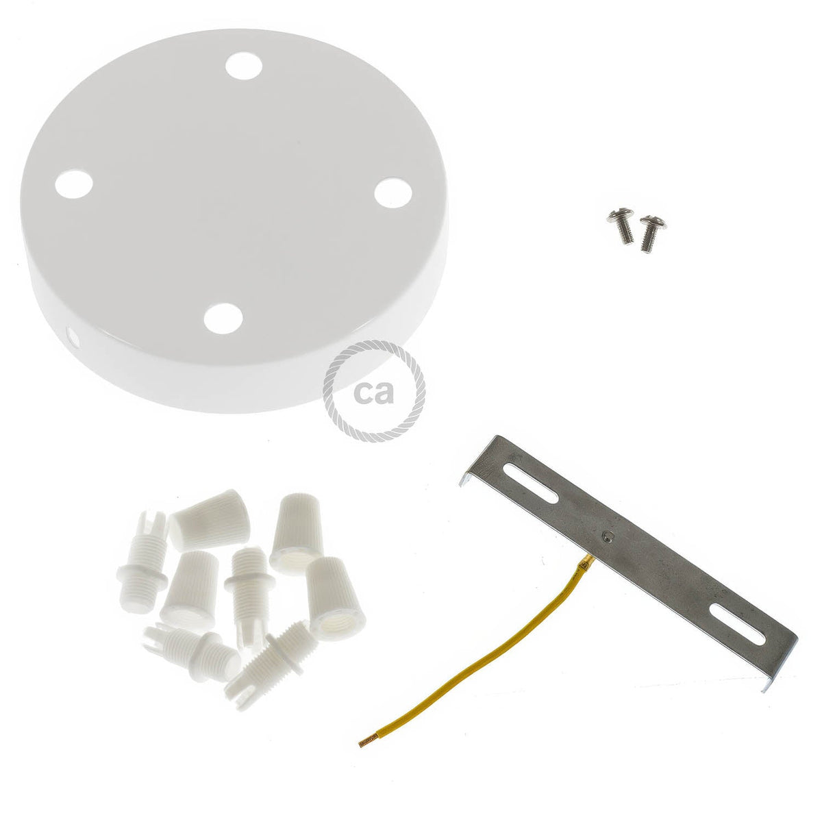Kit rosone cilindrico in metallo a 4 fori - Bianco lucido Conico