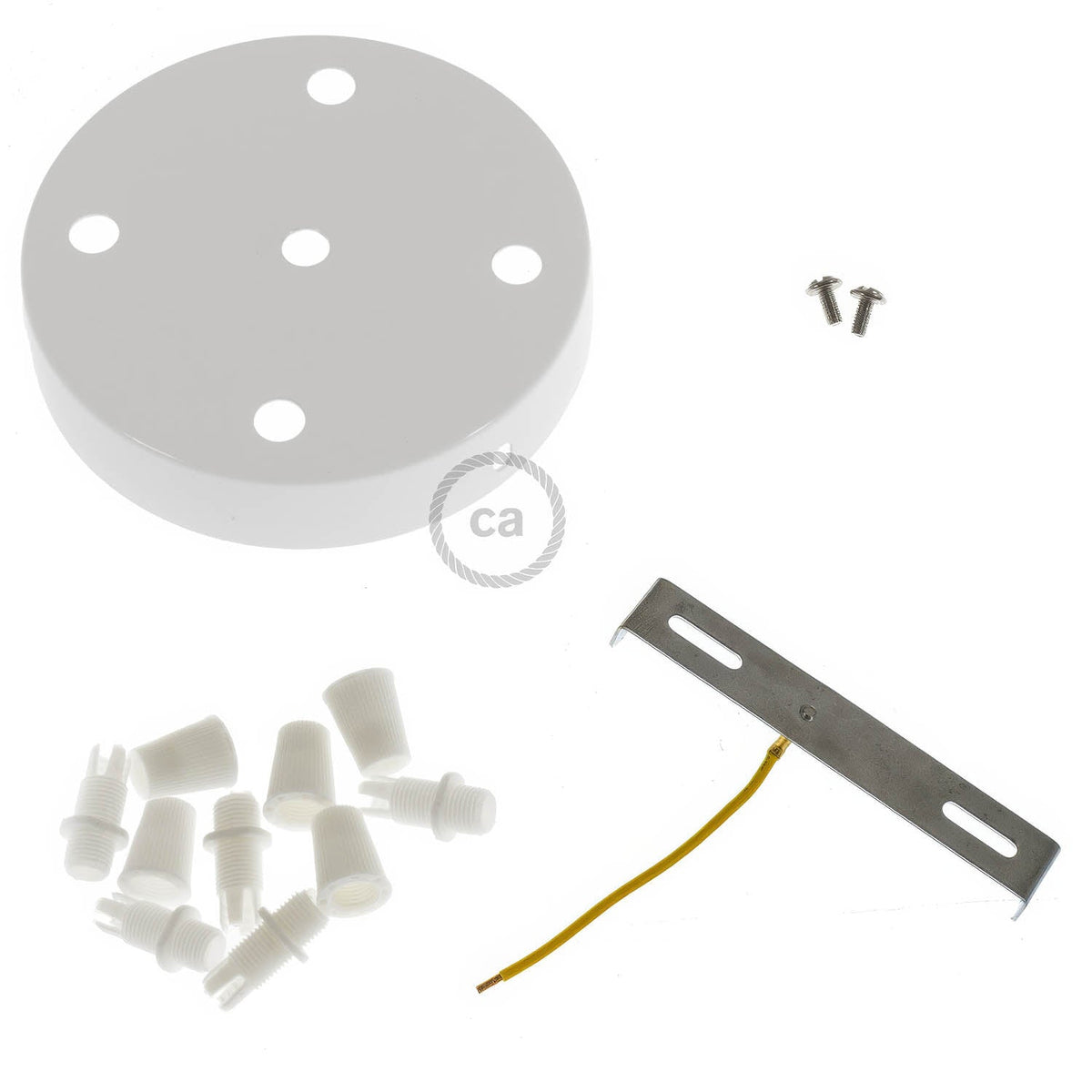 Kit rosone cilindrico in metallo a 5 fori - Bianco lucido Conico