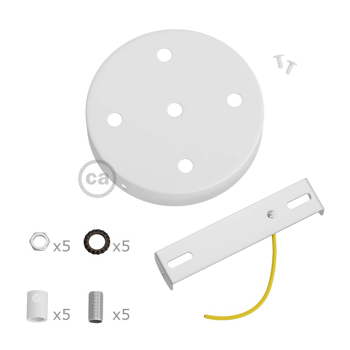 Kit rosone cilindrico in metallo a 5 fori - Bianco opaco Cilindrico