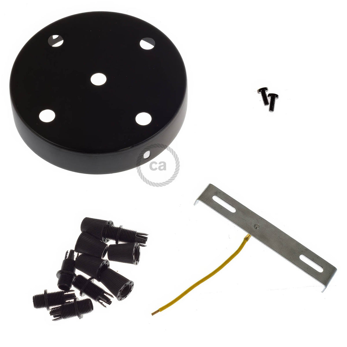 Kit rosone cilindrico in metallo a 5 fori - Nero Conico