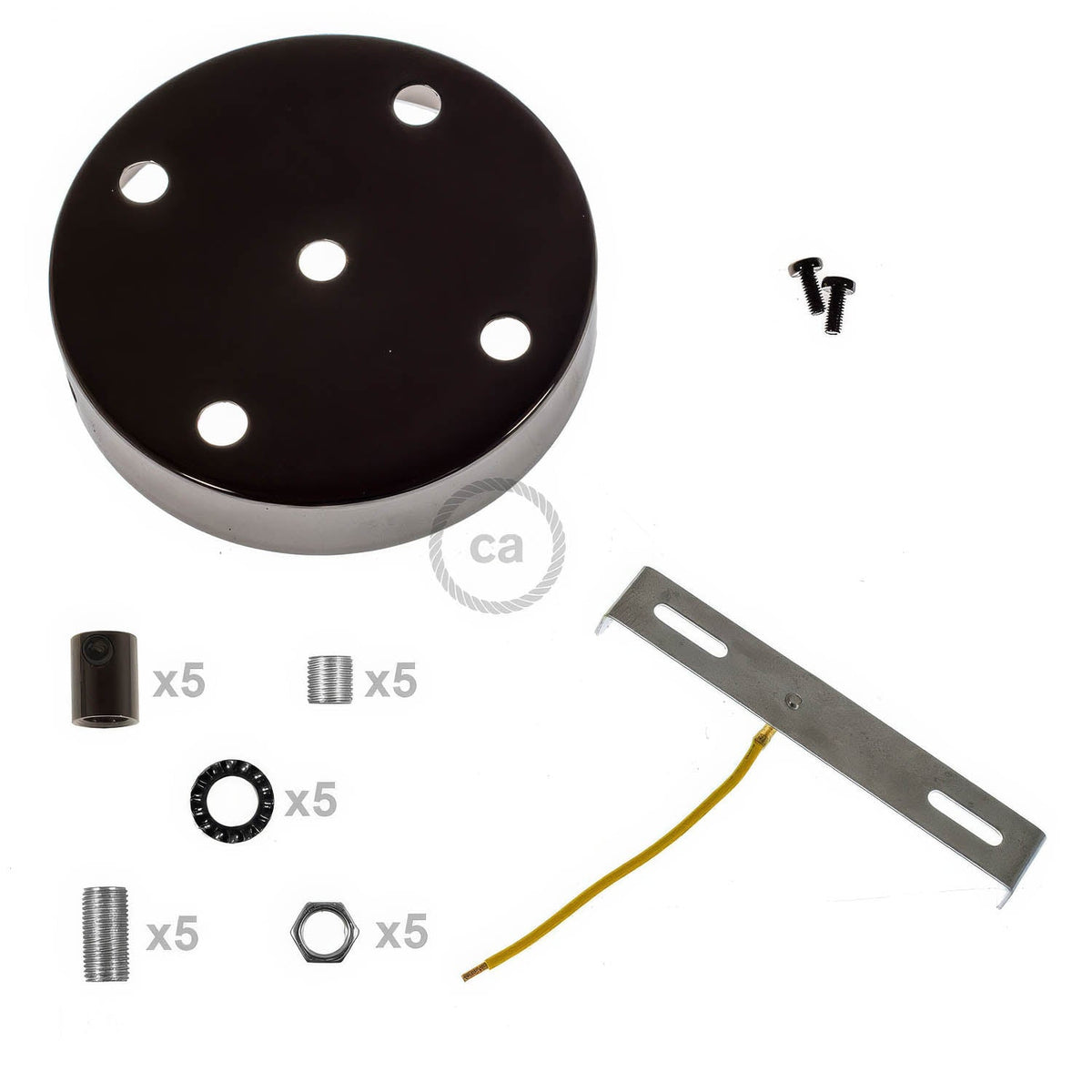 Kit rosone cilindrico in metallo a 5 fori - Nero perla Cilindrico
