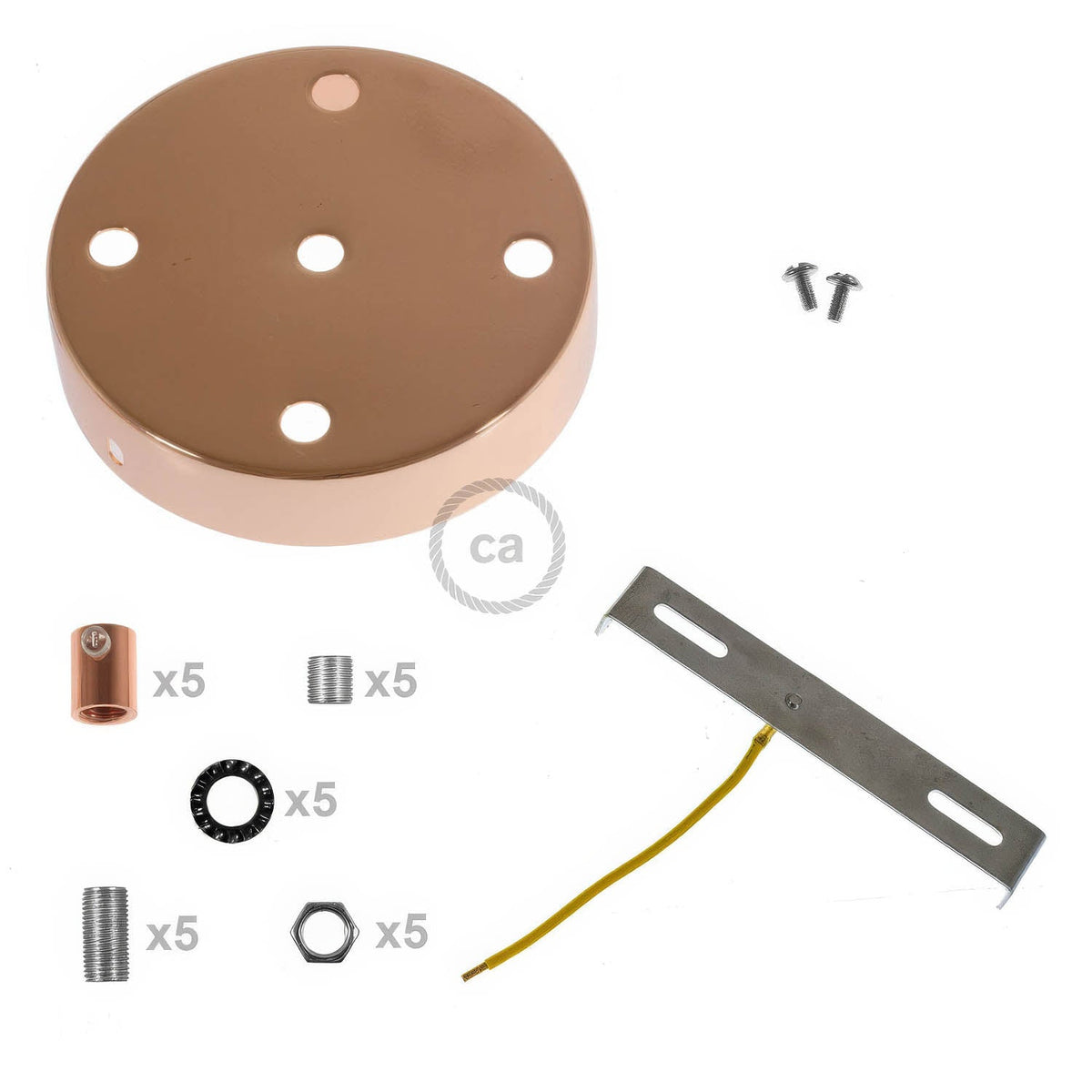Kit rosone cilindrico in metallo a 5 fori - Rame Cilindrico