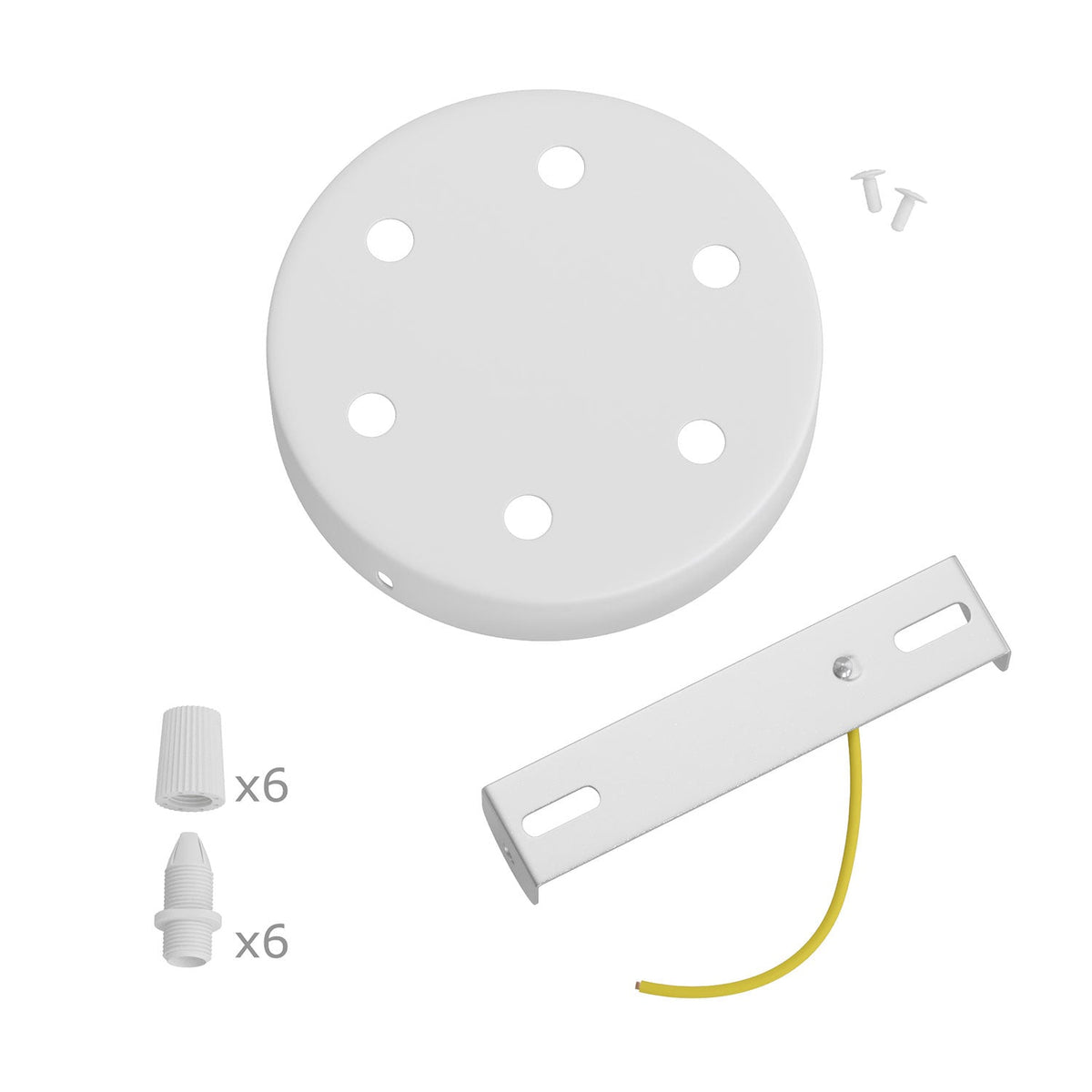 Kit rosone cilindrico in metallo a 6 fori - Bianco opaco Conico