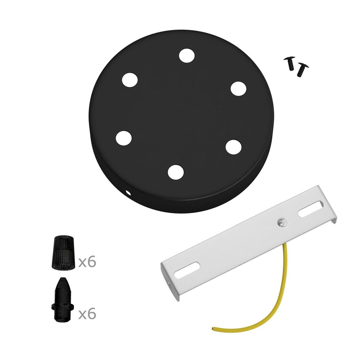 Kit rosone cilindrico in metallo a 6 fori - Nero Conico