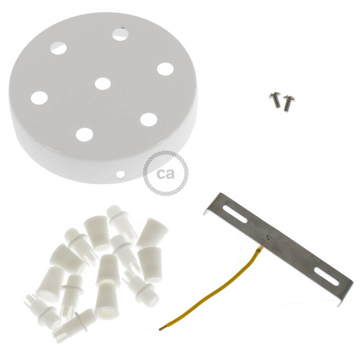 Kit rosone cilindrico in metallo a 7 fori - Bianco lucido Conico