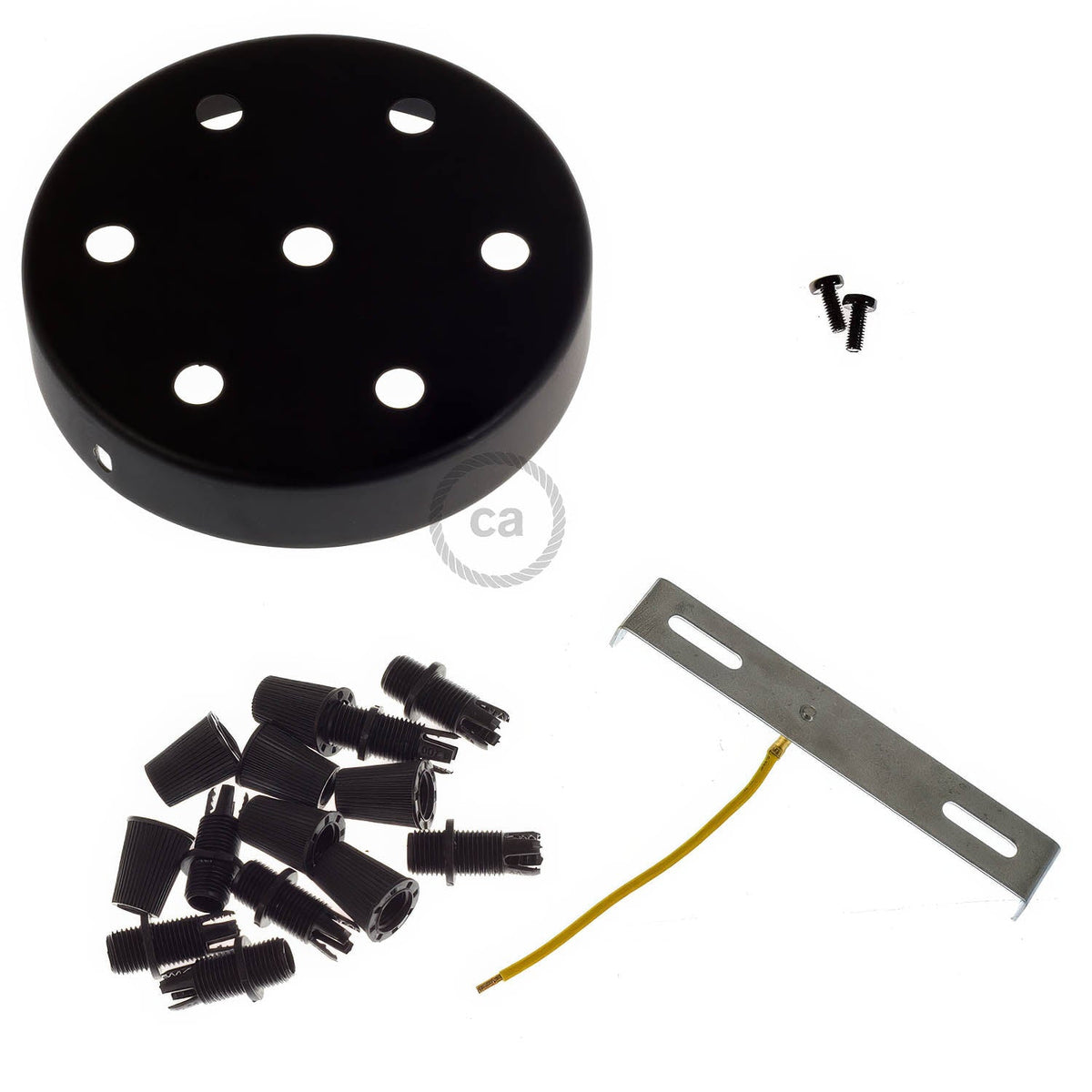 Kit rosone cilindrico in metallo a 7 fori - Nero Conico