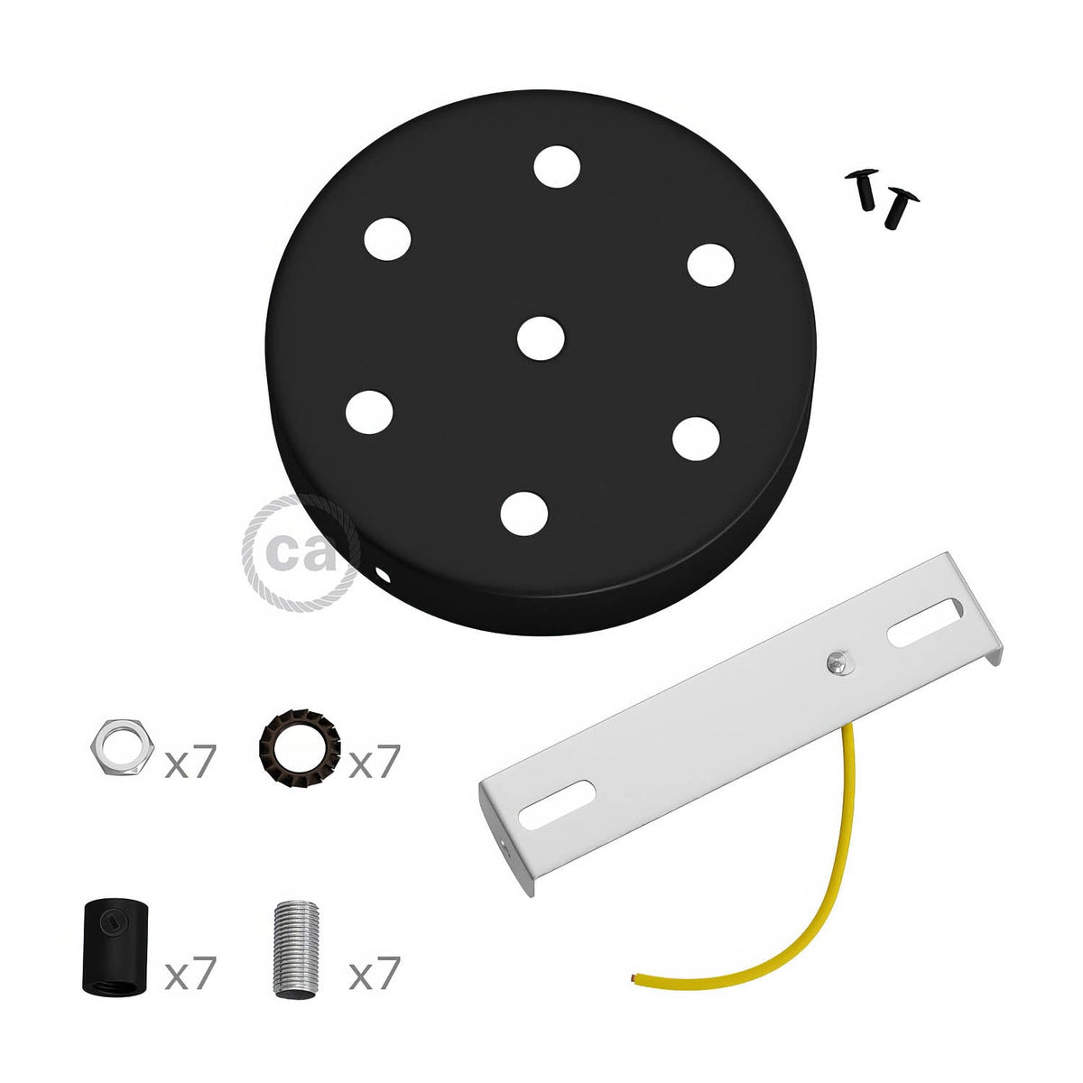 Kit rosone cilindrico in metallo a 7 fori - Nero Cilindrico