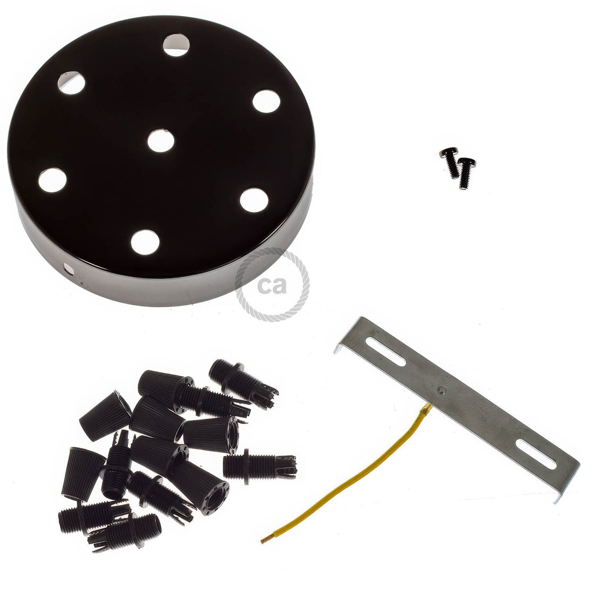 Kit rosone cilindrico in metallo a 7 fori - Nero perla Conico