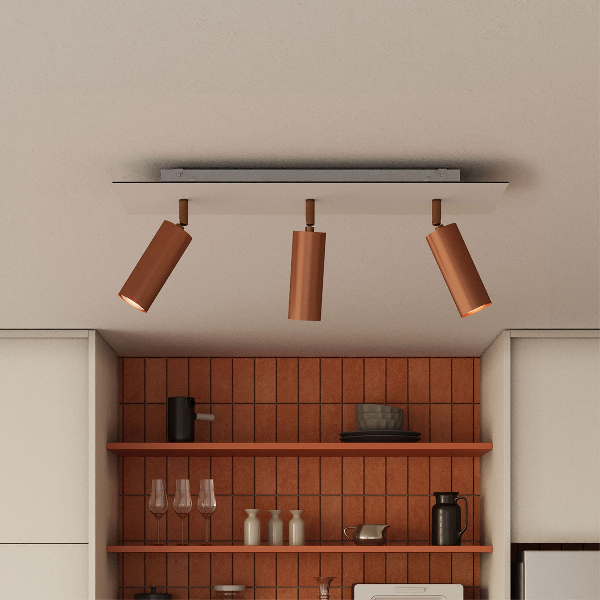 Lampada a 3 faretti con paralume Tub-E14 e Rose-One XXL rettangolare - Rame satinato