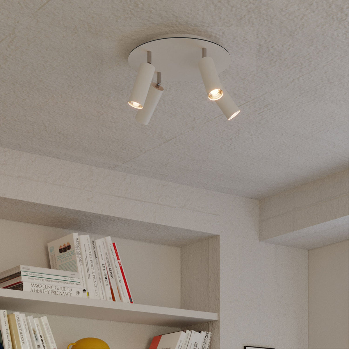 Lampada a 4 faretti con paralume Tub-E14 e Rose-One XXL rotondo - Bianco opaco
