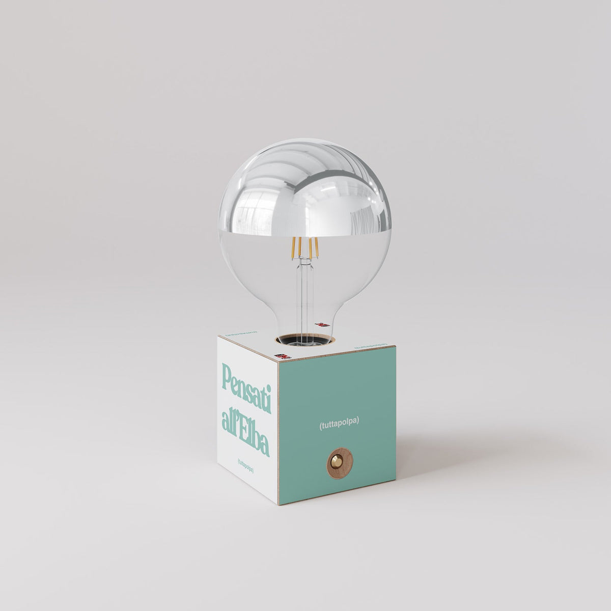 Lampada a batteria Cabless03 "Pensati all’Elba" con lampadina globo mezza sfera argento - Tuttapolpa