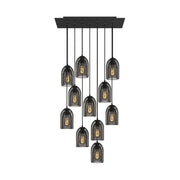 Lampada a sospensione a 11 cadute con XXL Rose-One rettangolare 675 mm con paralume in metallo Ghostbell - Nero opaco