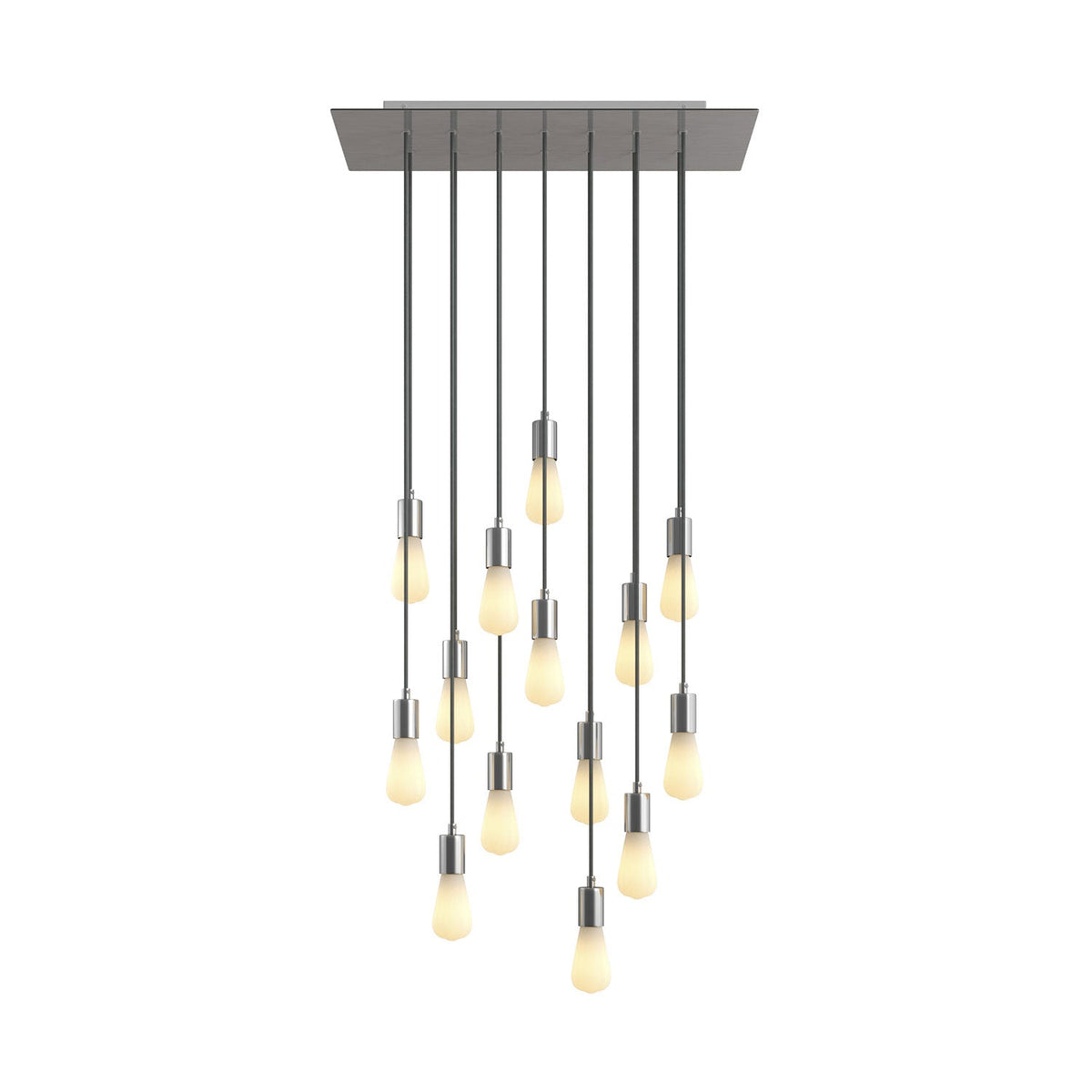 Lampada a sospensione a 14 cadute con XXL Rose-One rettangolare 675 mm con finiture in metallo - Acciaio satinato