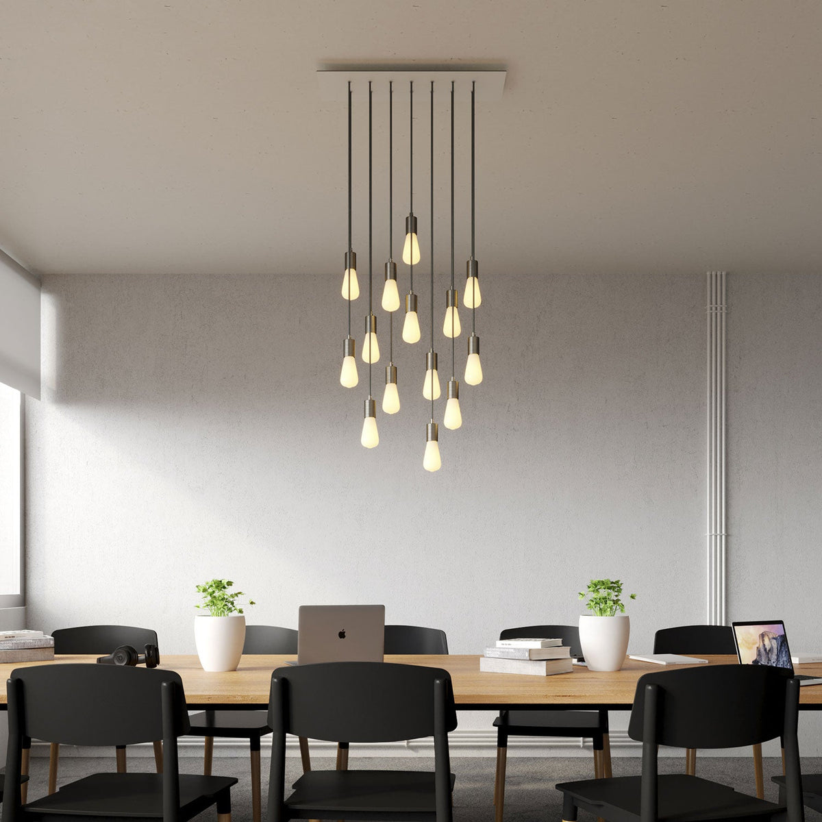 Lampada a sospensione a 14 cadute con XXL Rose-One rettangolare 675 mm con finiture in metallo - Bianco opaco
