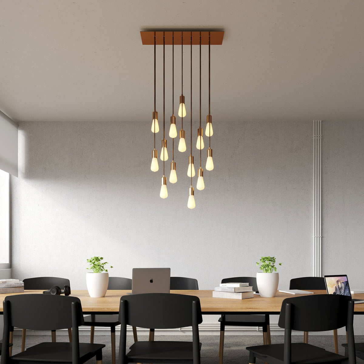 Lampada a sospensione a 14 cadute con XXL Rose-One rettangolare 675 mm con finiture in metallo - Rame satinato