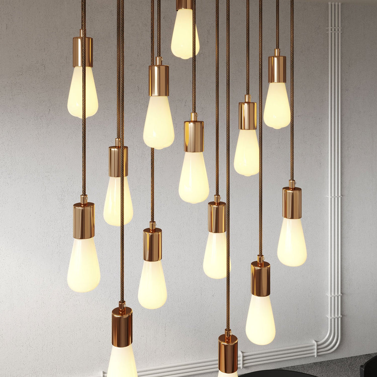 Lampada a sospensione a 14 cadute con XXL Rose-One rettangolare 675 mm con finiture in metallo - Rame satinato