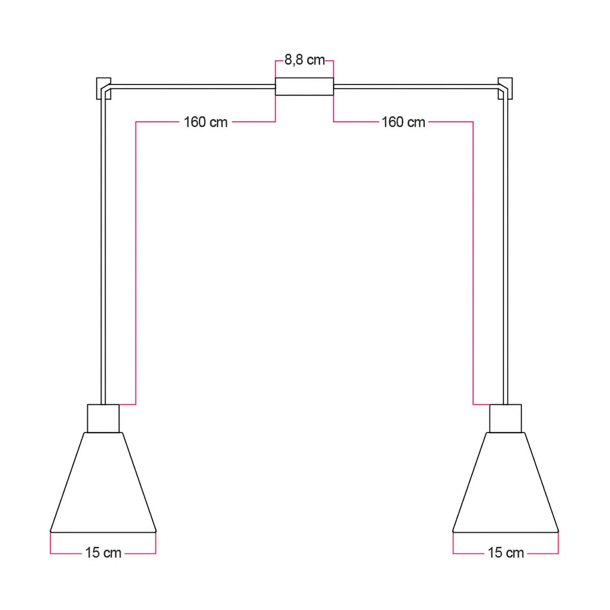 Lampada a sospensione a 2 cadute con paralumi conici in legno - Bronzo satinato