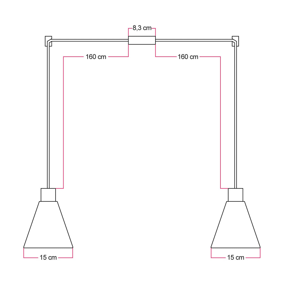 Lampada a sospensione a 2 cadute con paralumi conici in legno - Nero