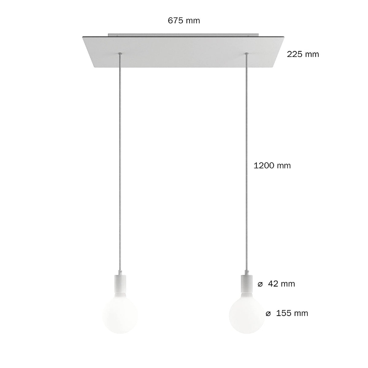 Lampada a sospensione a 2 cadute con XXL Rose-One rettangolare 675 mm con finiture in metallo - Nero opaco