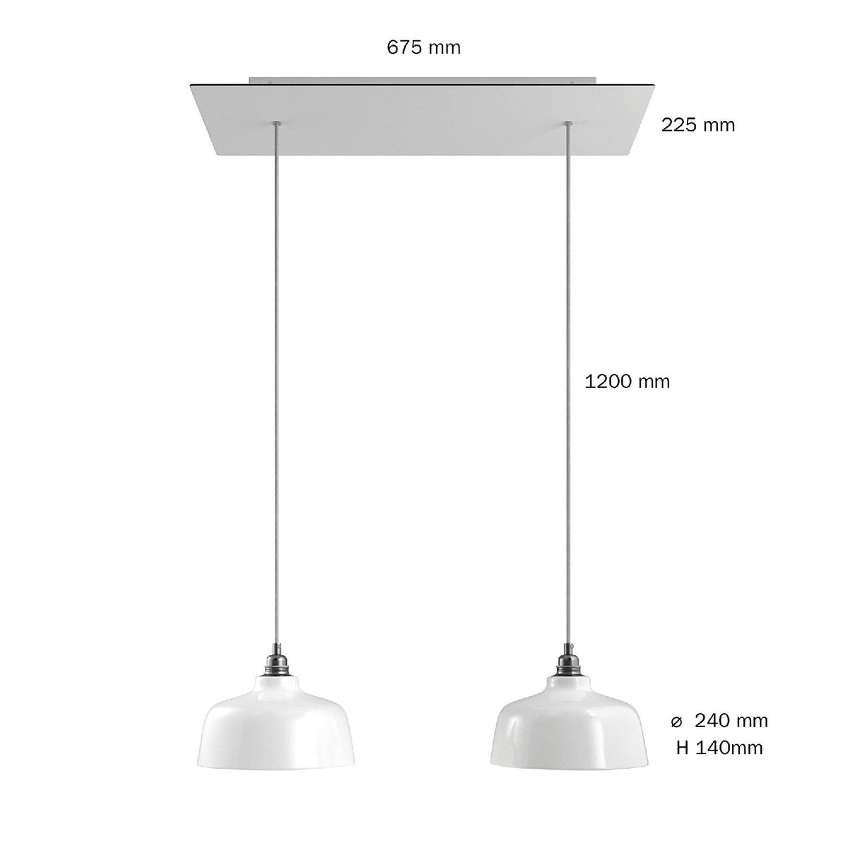 Lampada a sospensione a 2 cadute con XXL Rose-One rettangolare 675 mm con paralume Coppa - Rame satinato