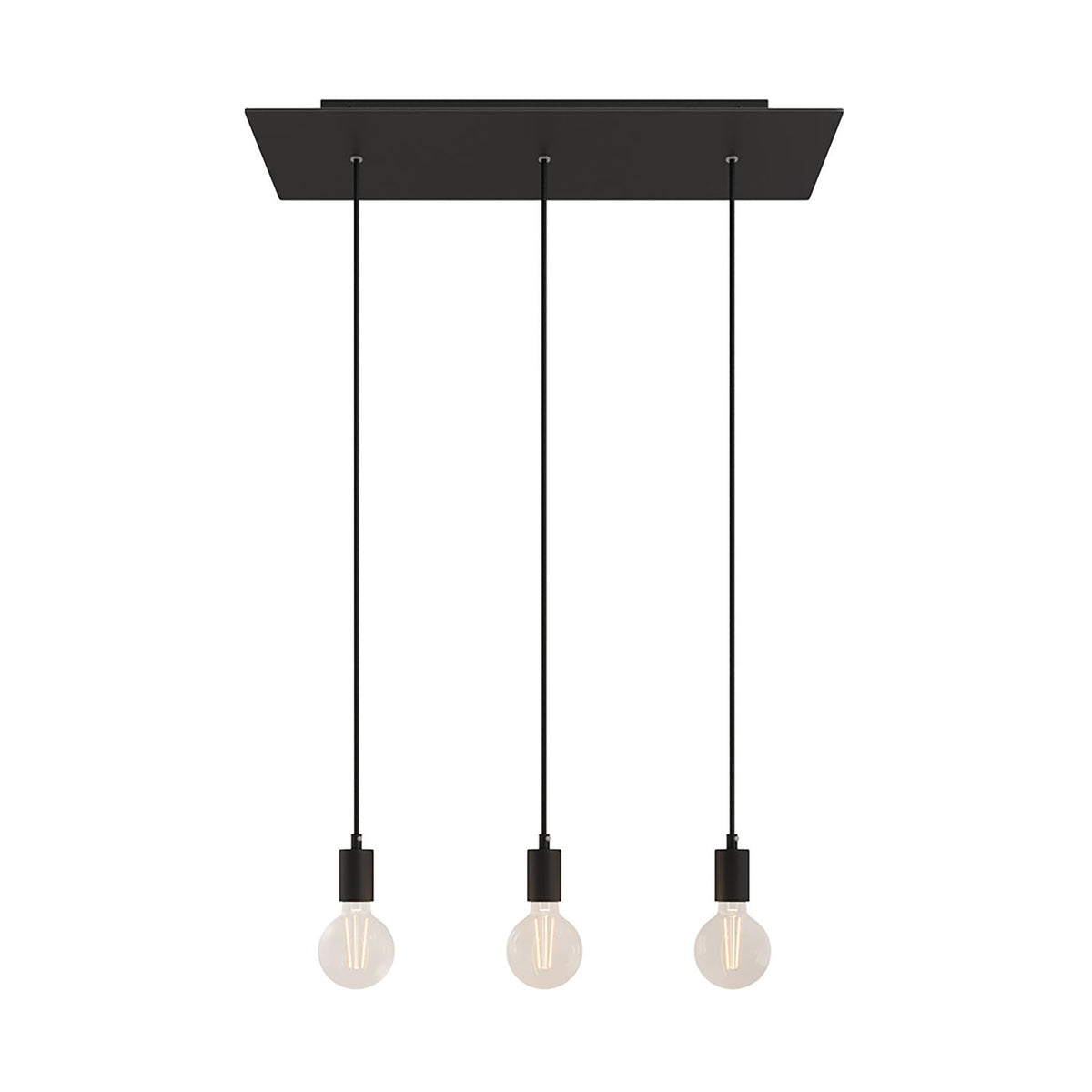 Lampada a sospensione a 3 cadute con XXL Rose-One rettangolare 675 mm con finiture in metallo - Nero opaco