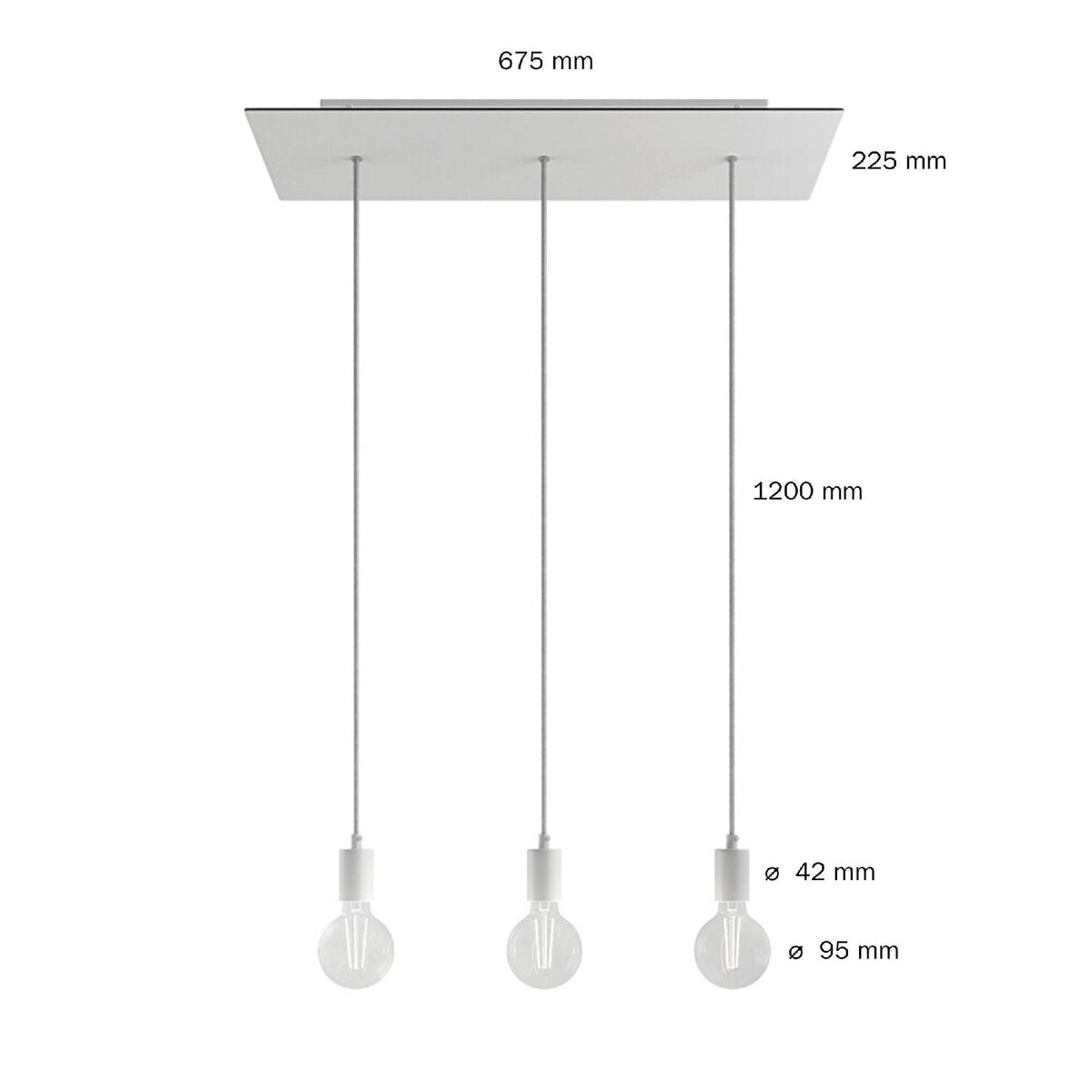 Lampada a sospensione a 3 cadute con XXL Rose-One rettangolare 675 mm con finiture in metallo - Rame satinato