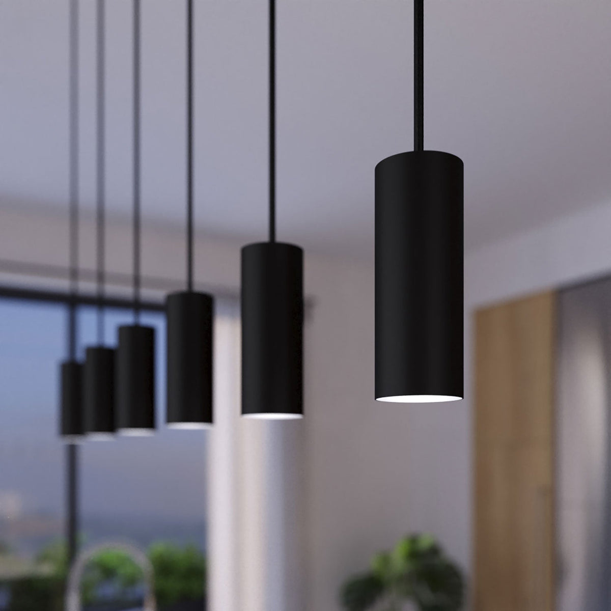 Lampada a sospensione a 3 cadute con XXL Rose-One rettangolare 675 mm con paralume in metallo Tub-E14 - Nero opaco
