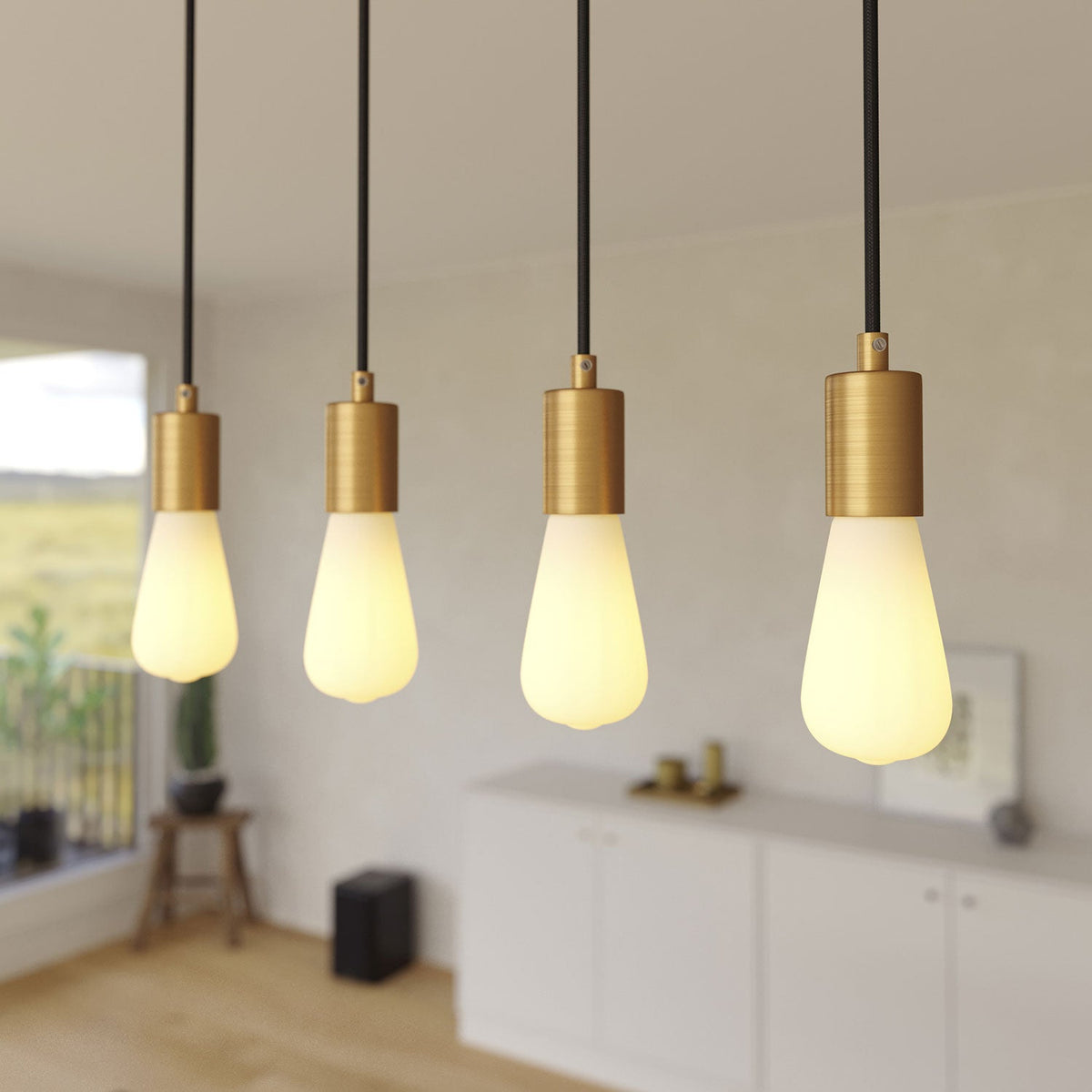 Lampada a sospensione a 4 cadute con XXL Rose-One rettangolare 675 mm con finiture in metallo - Nero opaco