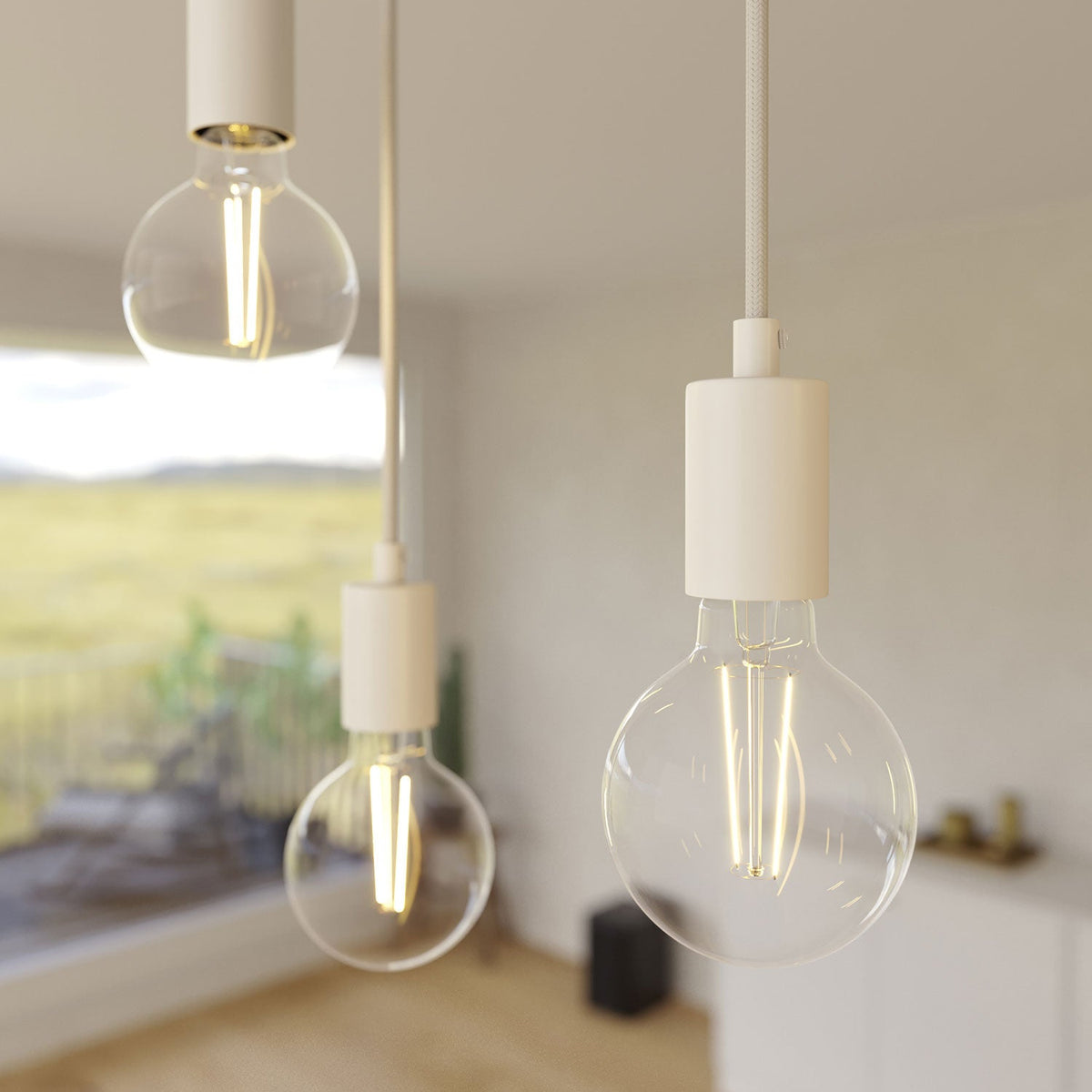 Lampada a sospensione a 5 cadute con XXL Rose-One rettangolare 675 mm con finiture in metallo - Bianco opaco