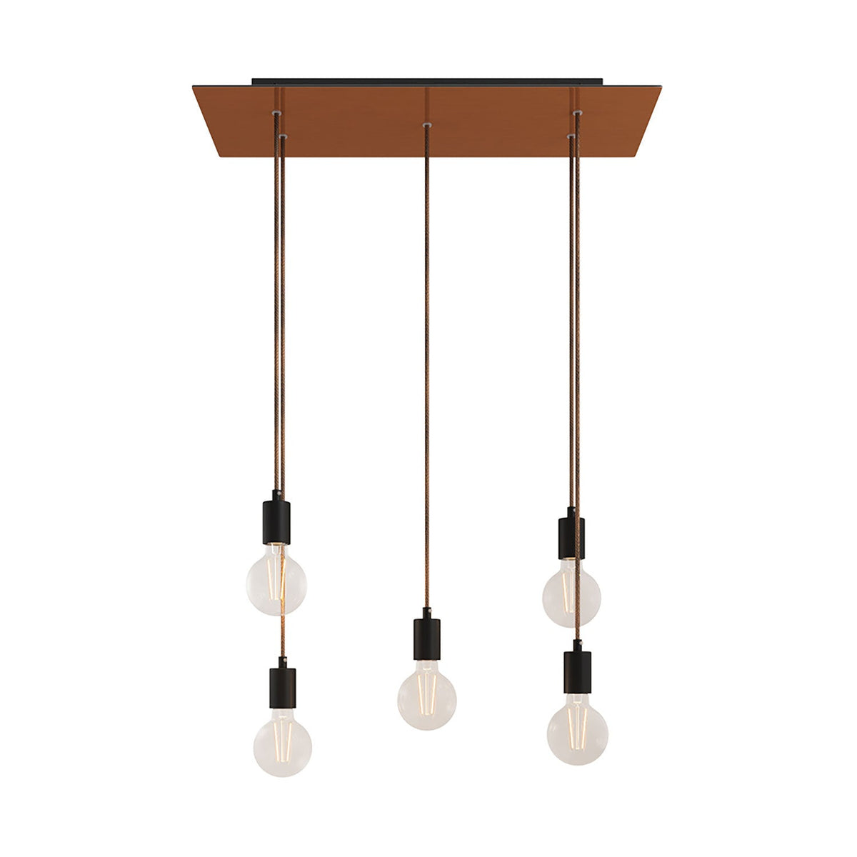Lampada a sospensione a 5 cadute con XXL Rose-One rettangolare 675 mm con finiture in metallo - Rame satinato