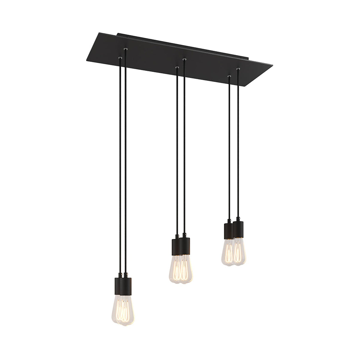 Lampada a sospensione a 6 cadute con XXL Rose-One rettangolare 675 mm con finiture in metallo - Nero opaco
